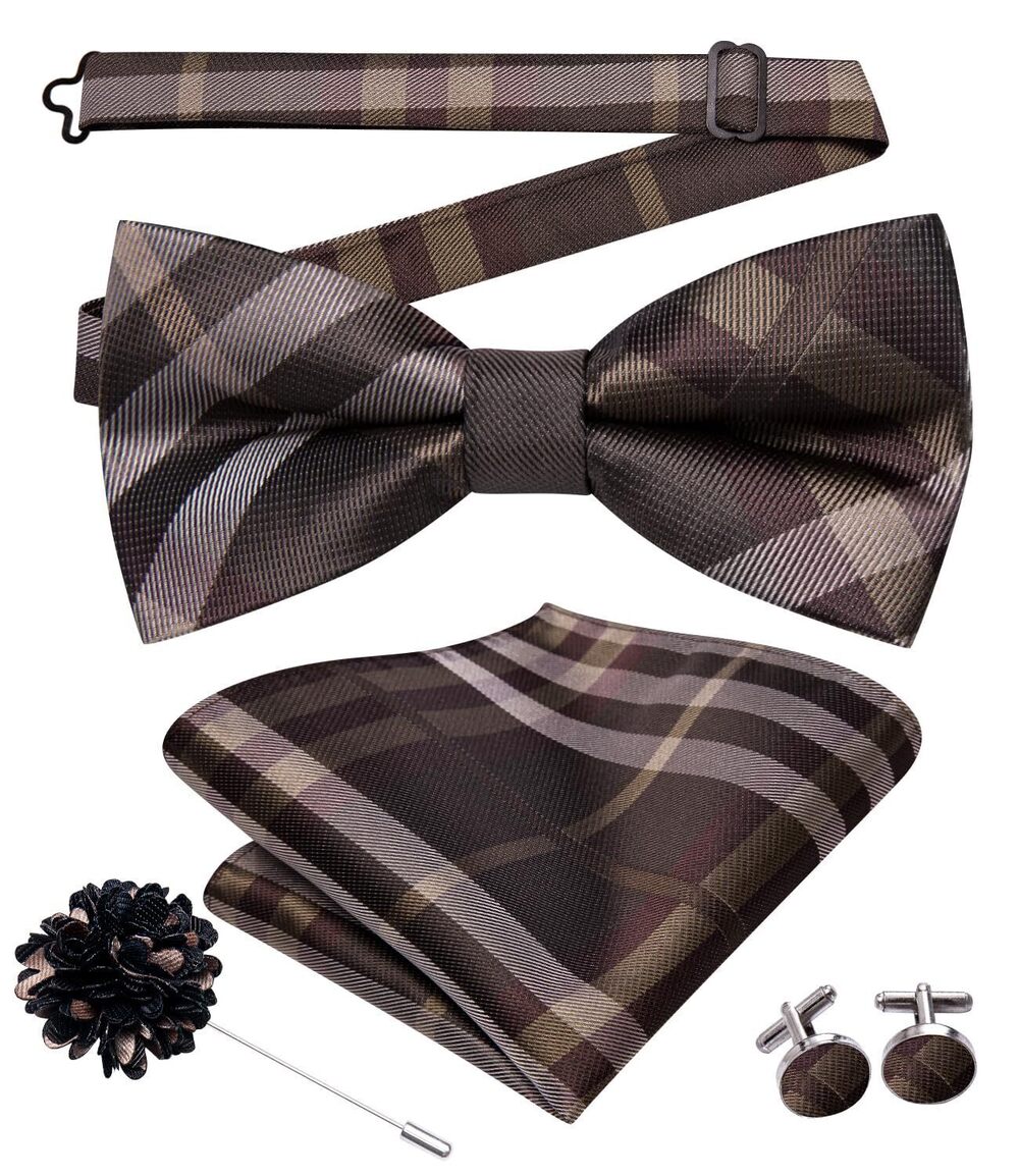 3496 Pretied Bow Ties Wedding Formal Bow Tie Handkerchief Cufflinks Lapel